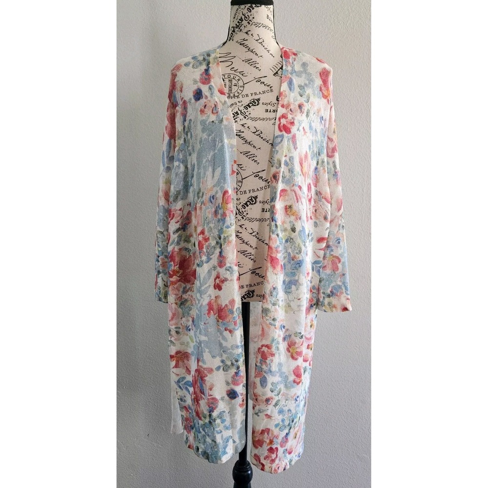 NWT J‎ Jill Cardigan Sweater Women XL Petite Floral Linen Viscose Net Duster